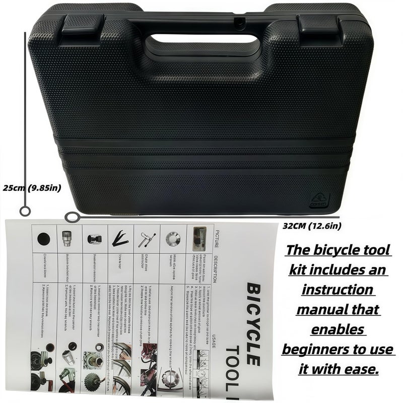 YBEKI Professional Bike Repair Tool Kit with Hard Case - Complete Maintenance Set for Mountain & Road Bikes, Includes Ratchet, Chain Tool, Crank Puller, Tire Bead Breaker, Multi-purpose Pliers - Image 4